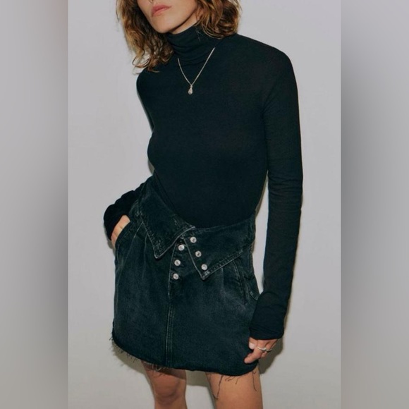 Re/Done 80’s Black Denim Fold-over Waist Skirt Size 26 - Picture 5 of 7
